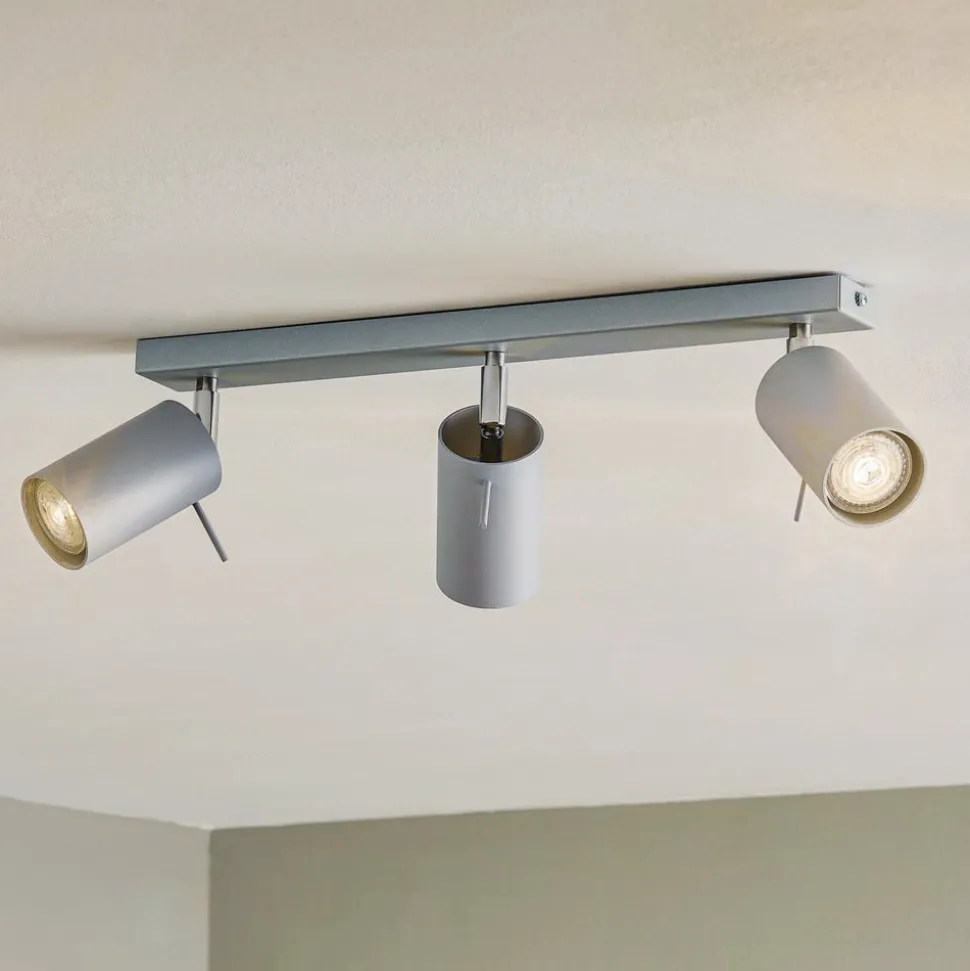 Plafondspot Round, grijs, 3-lamps lineair