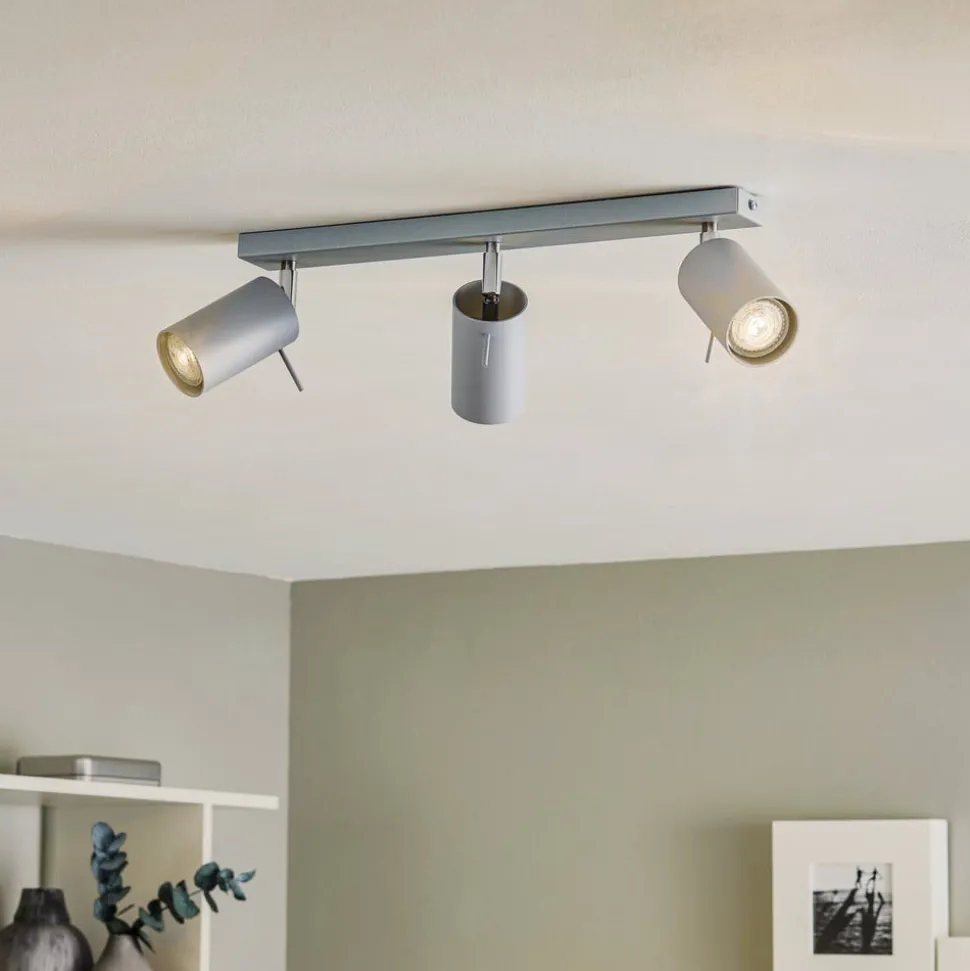 Plafondspot Round, grijs, 3-lamps lineair