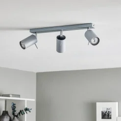 Plafondspot Round, grijs, 3-lamps lineair