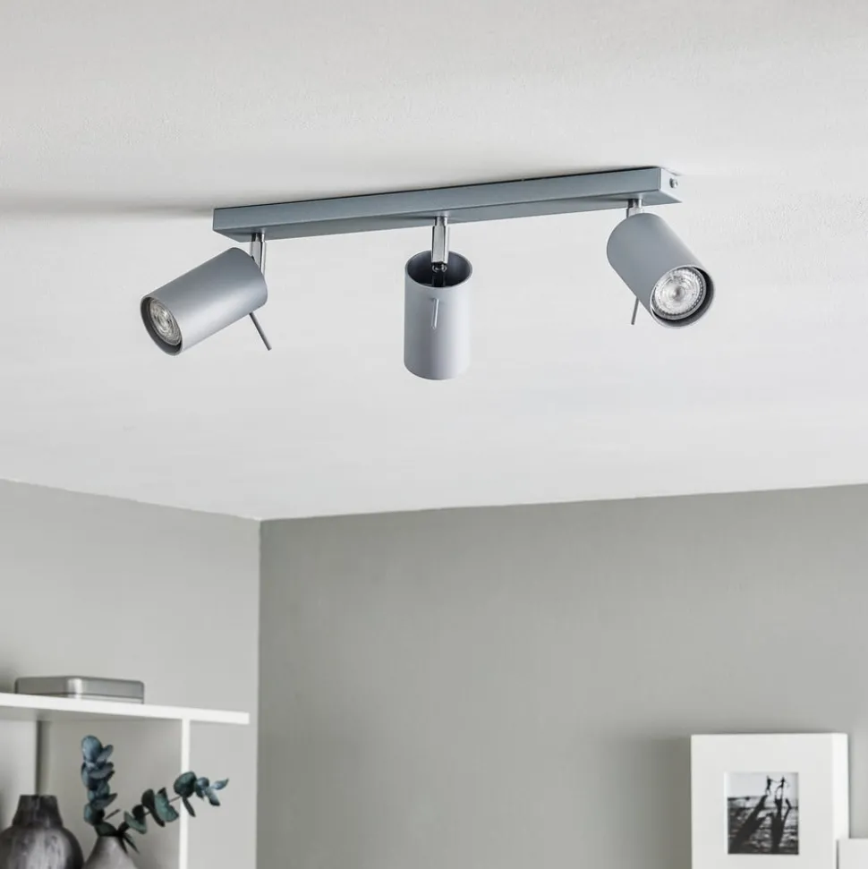 Plafondspot Round, grijs, 3-lamps lineair