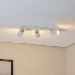 Plafondspot Round, wit, 3-lamps lineair