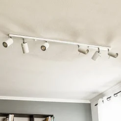 Plafondspot Round, wit, 6-lamps lineair