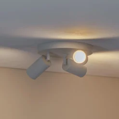 Plafondspot Sado, wit, staal, verstelbaar, 3-lamps rond