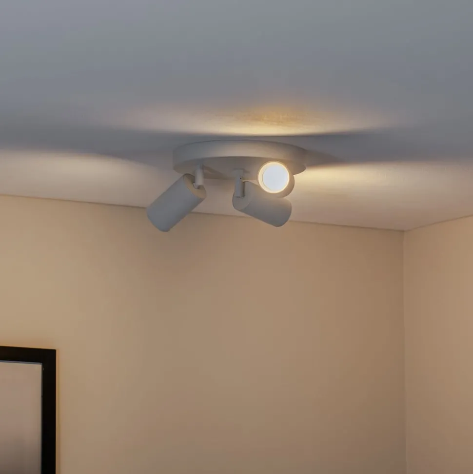 Plafondspot Sado, wit, staal, verstelbaar, 3-lamps rond