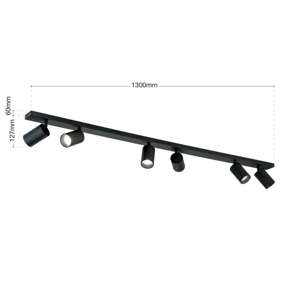 Plafondspot Sean 6-lamps, zwart