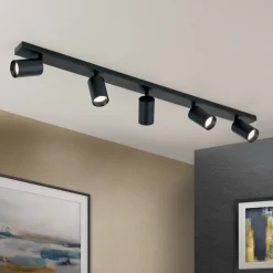 Plafondspot Sean, zwart, aluminium, 100 cm lang, GU10