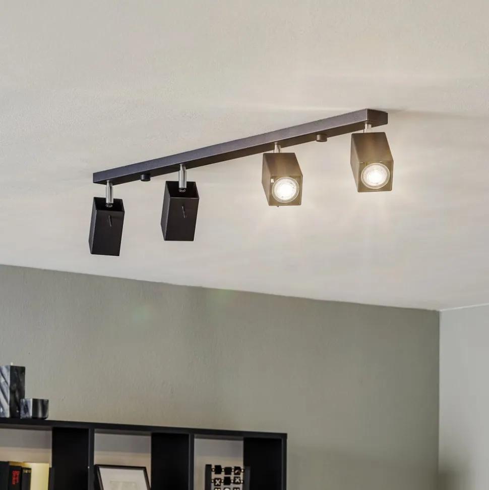 Plafondspot Square, zwart, 4-lamps lineair