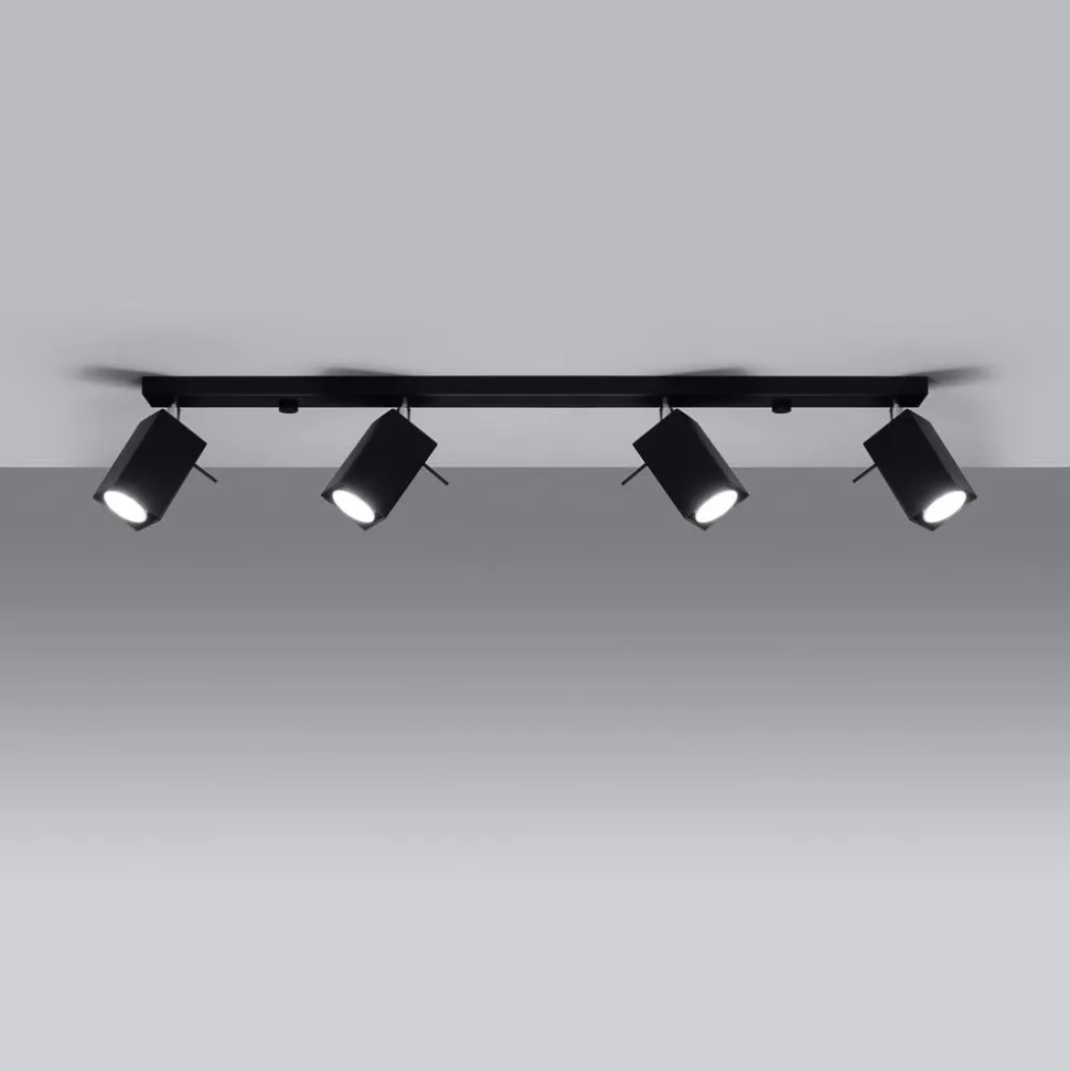 Plafondspot Square, zwart, 4-lamps lineair
