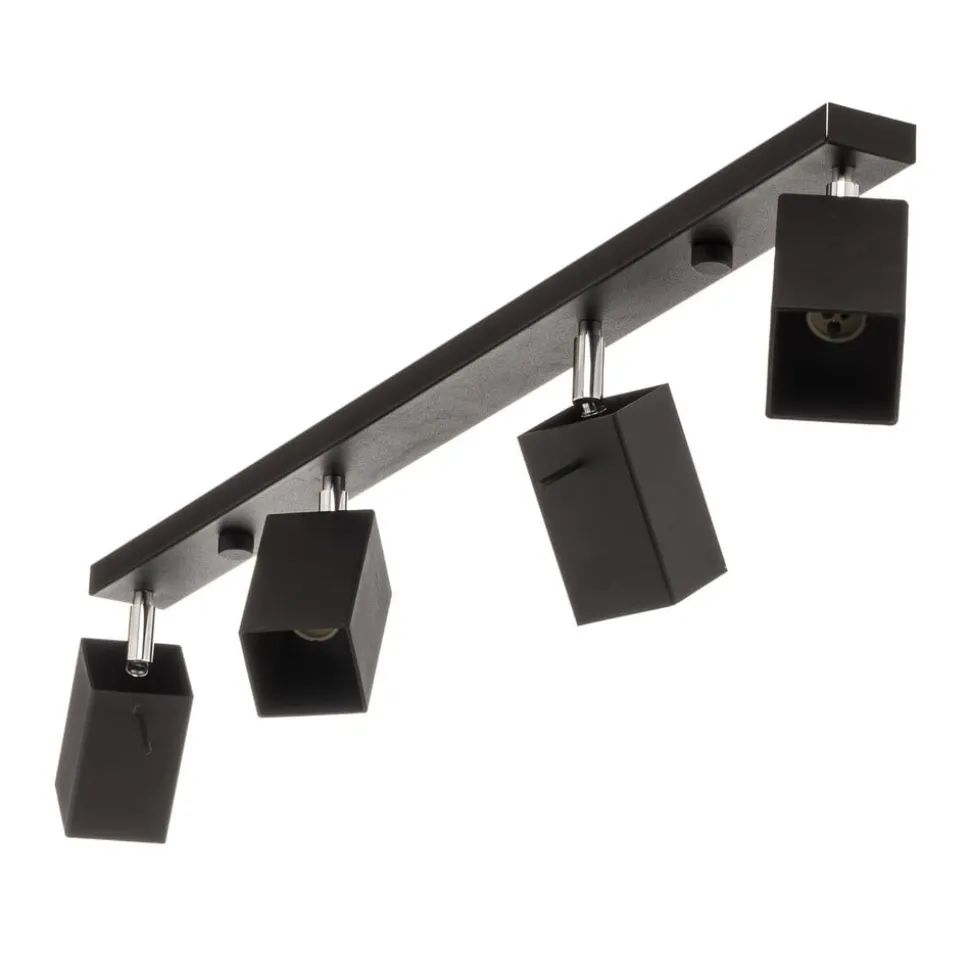 Plafondspot Square, zwart, 4-lamps lineair