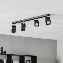 Plafondspot Square, zwart, 4-lamps lineair