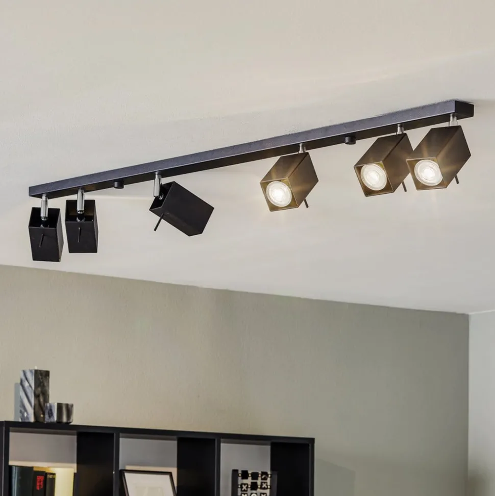 Plafondspot Square, zwart 6-lamps lineair