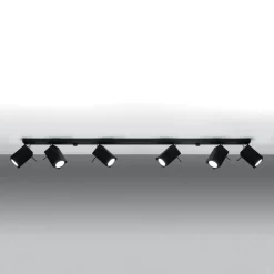 Plafondspot Square, zwart 6-lamps lineair
