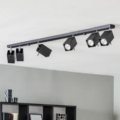 Plafondspot Square, zwart 6-lamps lineair