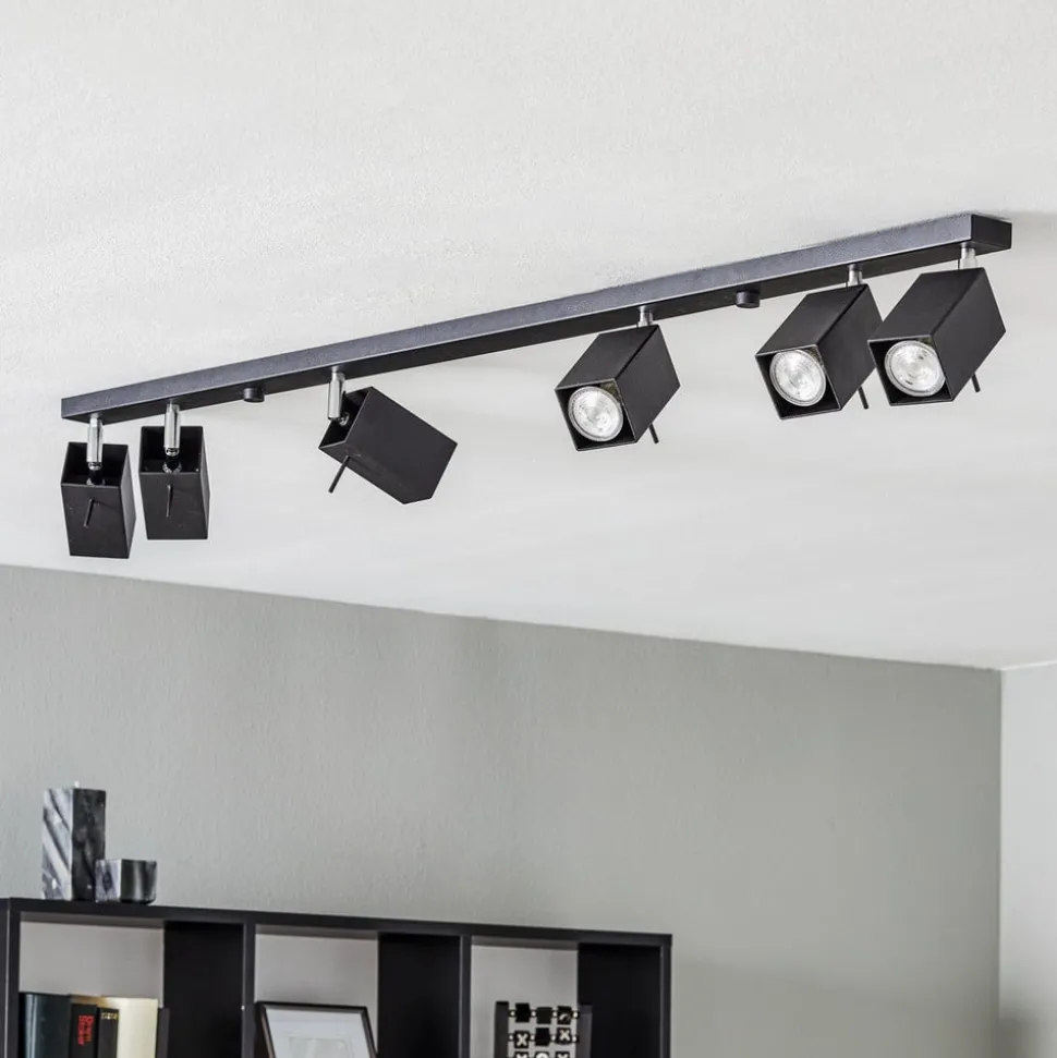 Plafondspot Square, zwart 6-lamps lineair