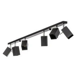 Plafondspot Square, zwart 6-lamps lineair