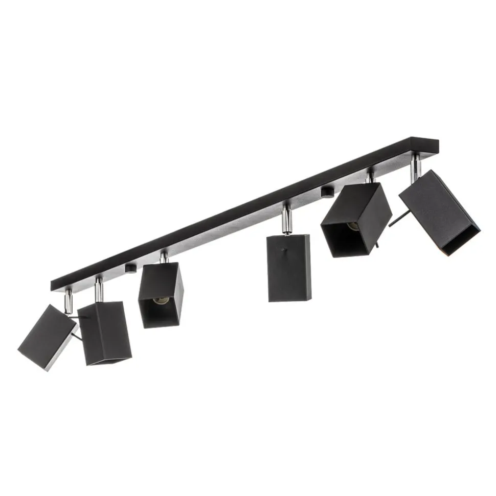 Plafondspot Square, zwart 6-lamps lineair