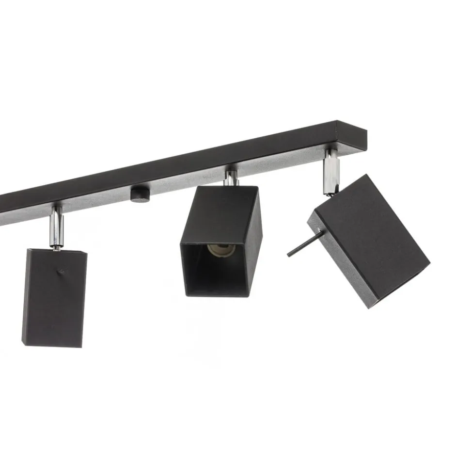 Plafondspot Square, zwart 6-lamps lineair