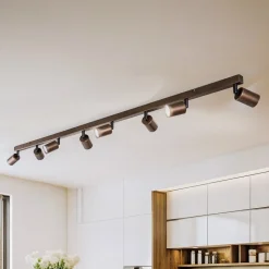 Plafondspot Top, verstelbaar, bruin, 8-lamps lineair