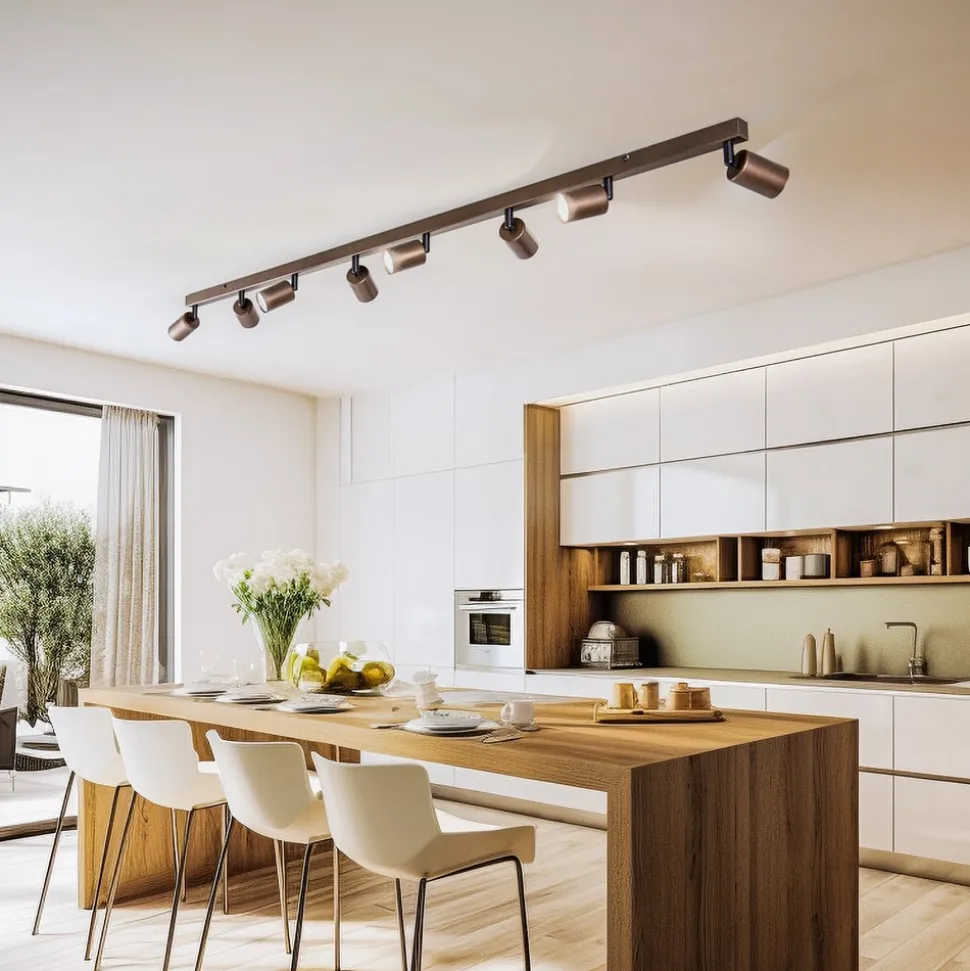 Plafondspot Top, verstelbaar, bruin, 8-lamps lineair