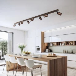 Plafondspot Top, verstelbaar, bruin, 8-lamps lineair