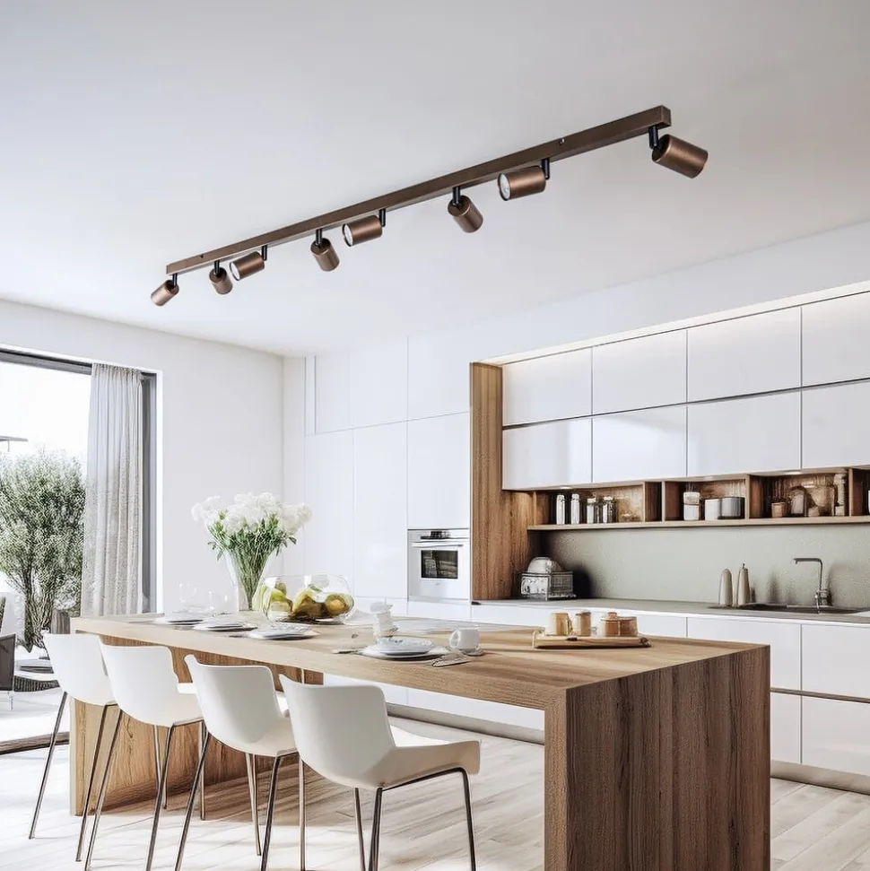 Plafondspot Top, verstelbaar, bruin, 8-lamps lineair