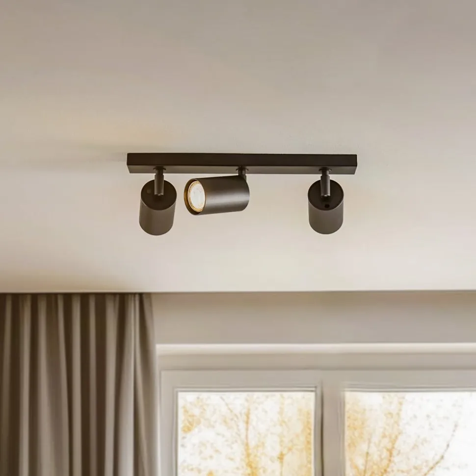 Plafondspot Zoom, 3-lamps, zwart