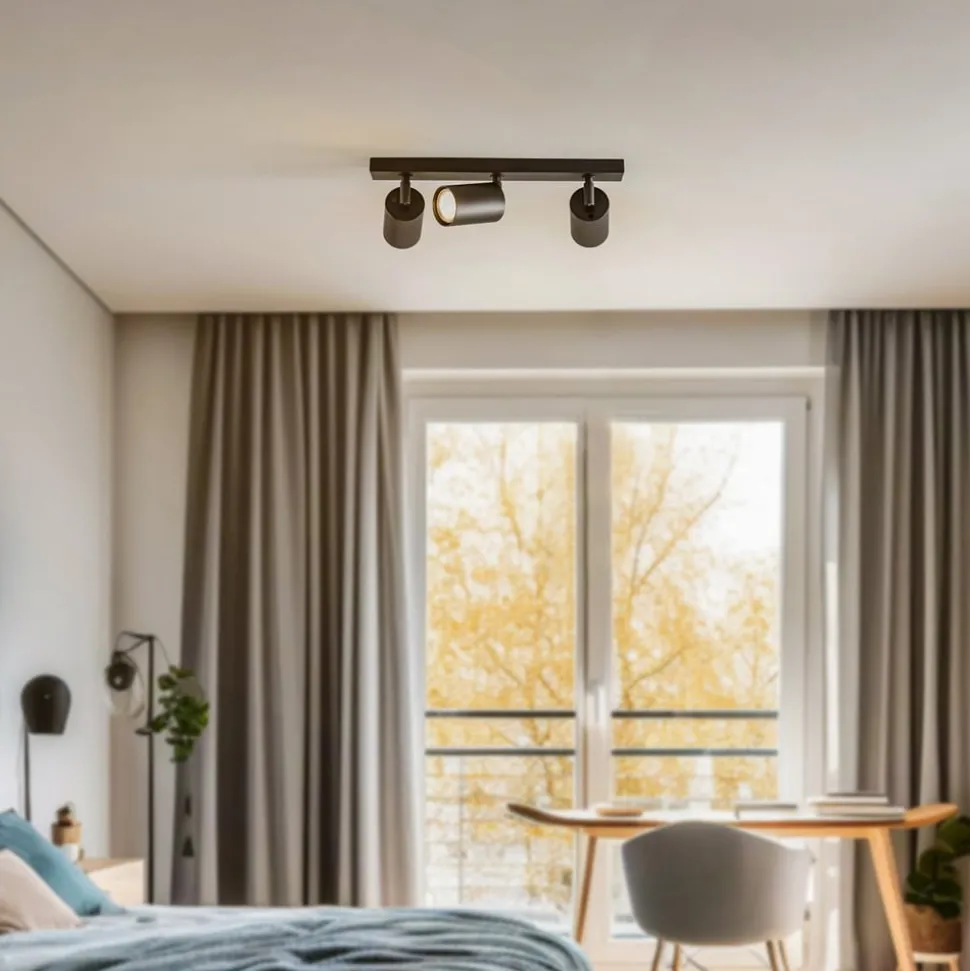 Plafondspot Zoom, 3-lamps, zwart