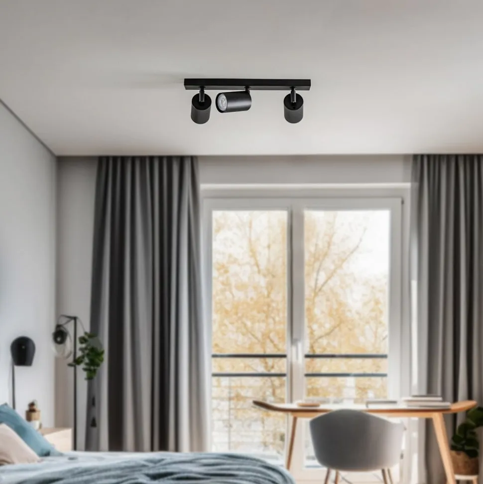 Plafondspot Zoom, 3-lamps, zwart