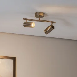 Plafondspots, messing antiek, 2-lamps