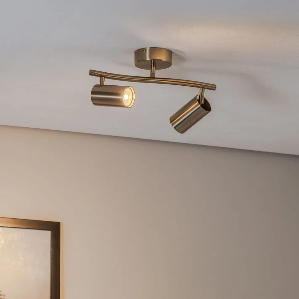 Plafondspots, messing antiek, 2-lamps