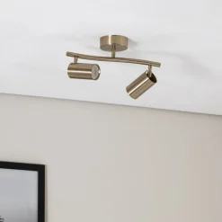 Plafondspots, messing antiek, 2-lamps