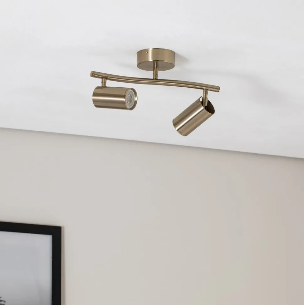Plafondspots, messing antiek, 2-lamps