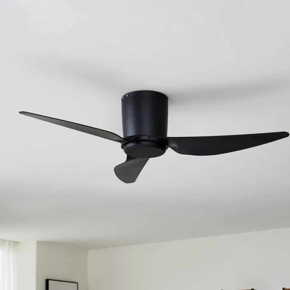 Plafondventilator Aulo, zwart, DC, stil, Ø 123 cm