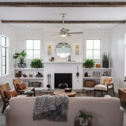 Plafondventilator Colerne 52 LED, nikkel/wit walnoot