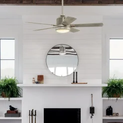 Plafondventilator Colerne 52 LED, nikkel/wit walnoot