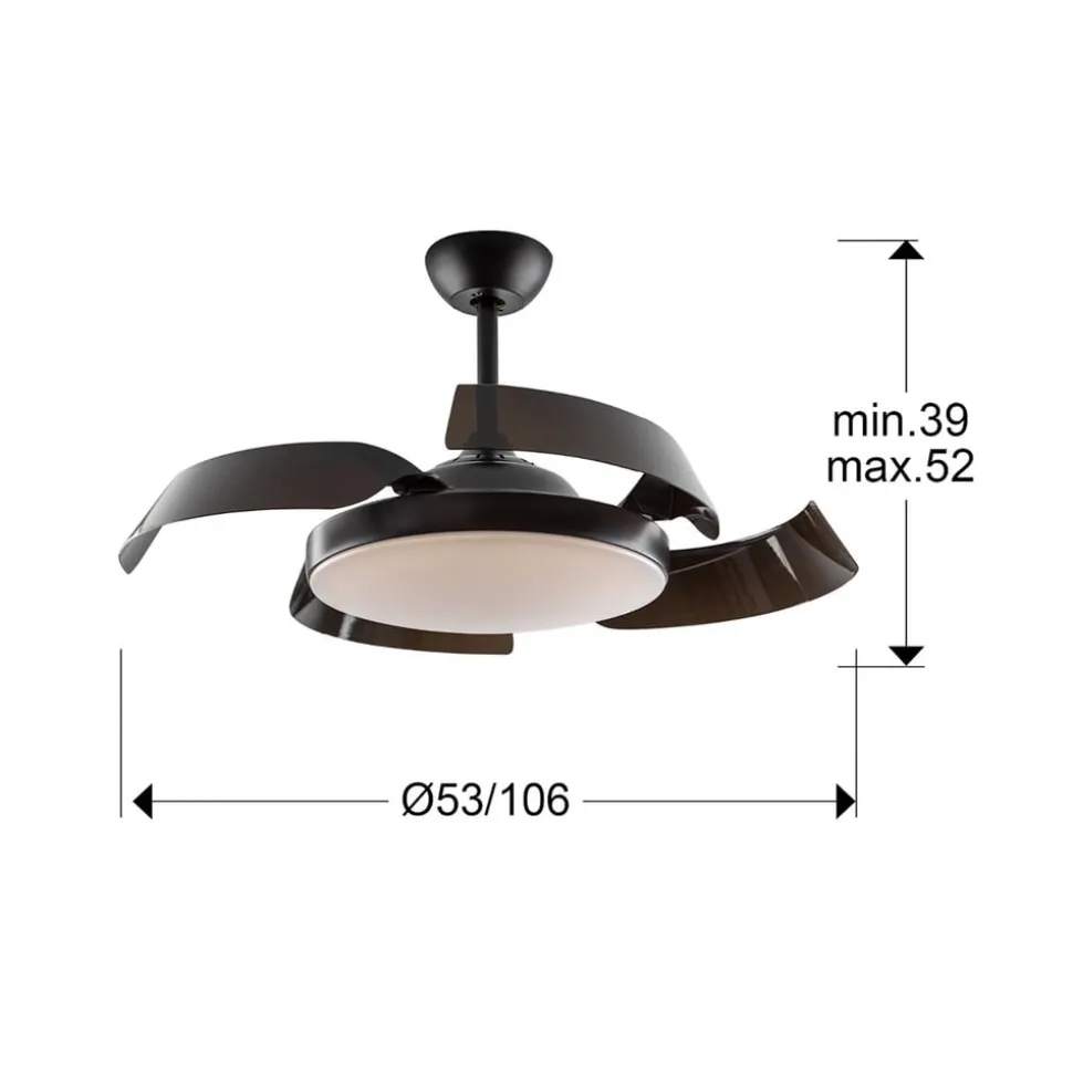 Plafondventilator Enzo met LED dimbaar, CCT zwart