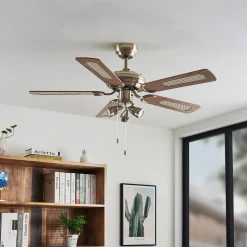 Plafondventilator Lucande met verlichting Anariki, stil, messing