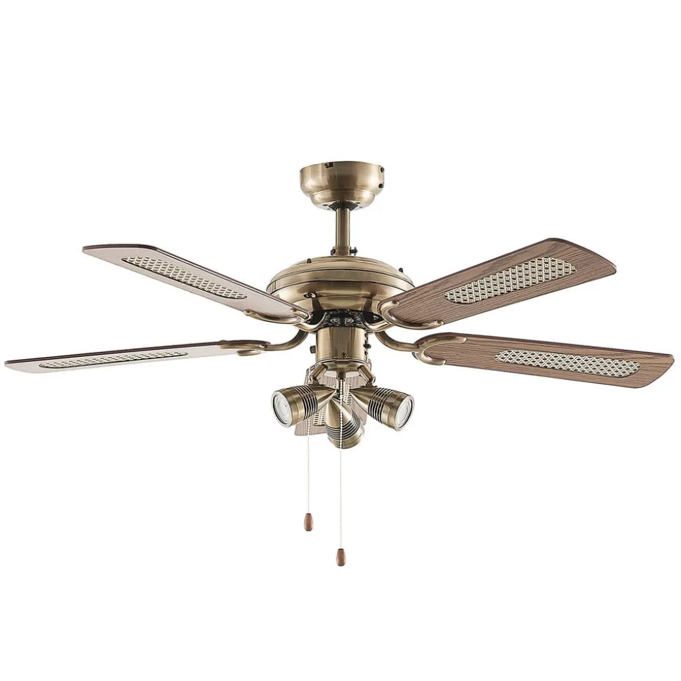 Plafondventilator Lucande met verlichting Anariki, stil, messing