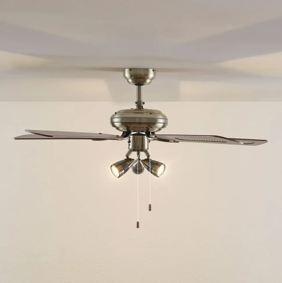 Plafondventilator Lucande met verlichting Anariki, stil, messing