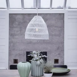 PR Home hanglamp, Maja Outdoor, Ø 53 cm, wit, rotan
