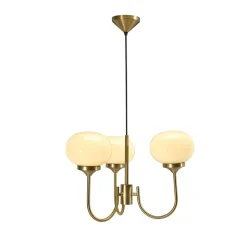 PR Home kroonluchter Elsy messing-kleurig glas crème 3-lamps