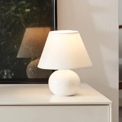 Primo tafellamp, wit, Ø 19 cm, textiel/keramiek