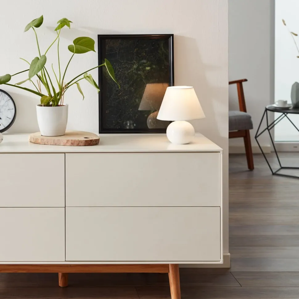 Primo tafellamp, wit, Ø 19 cm, textiel/keramiek