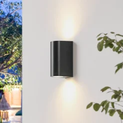 Prios buitenwandlamp Irfan rond zwart 15,5 cm