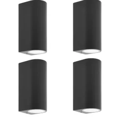 Prios buitenwandlamp Tetje, zwart, rond, 16 cm, set van 4