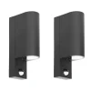 Prios buitenwandlamp Tetje, zwart, rond, sensor, set van 2