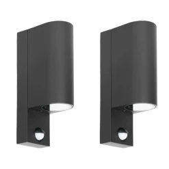 Prios buitenwandlamp Tetje, zwart, rond, sensor, set van 2