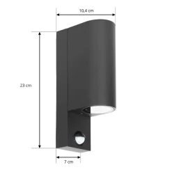 Prios buitenwandlamp Tetje, zwart, rond, sensor, set van 2