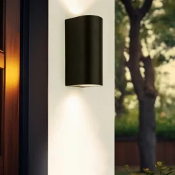 Prios buitenwandlamp Tetje, zwart, rond, 16 cm