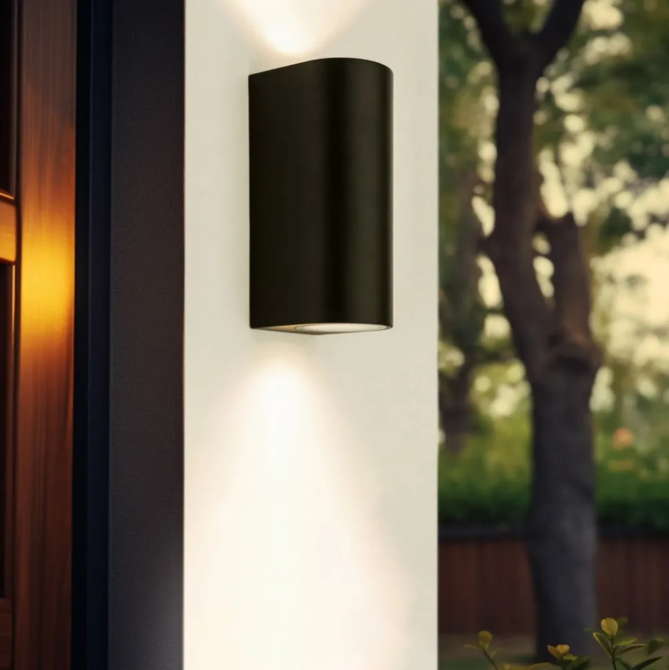 Prios buitenwandlamp Tetje, zwart, rond, 16 cm